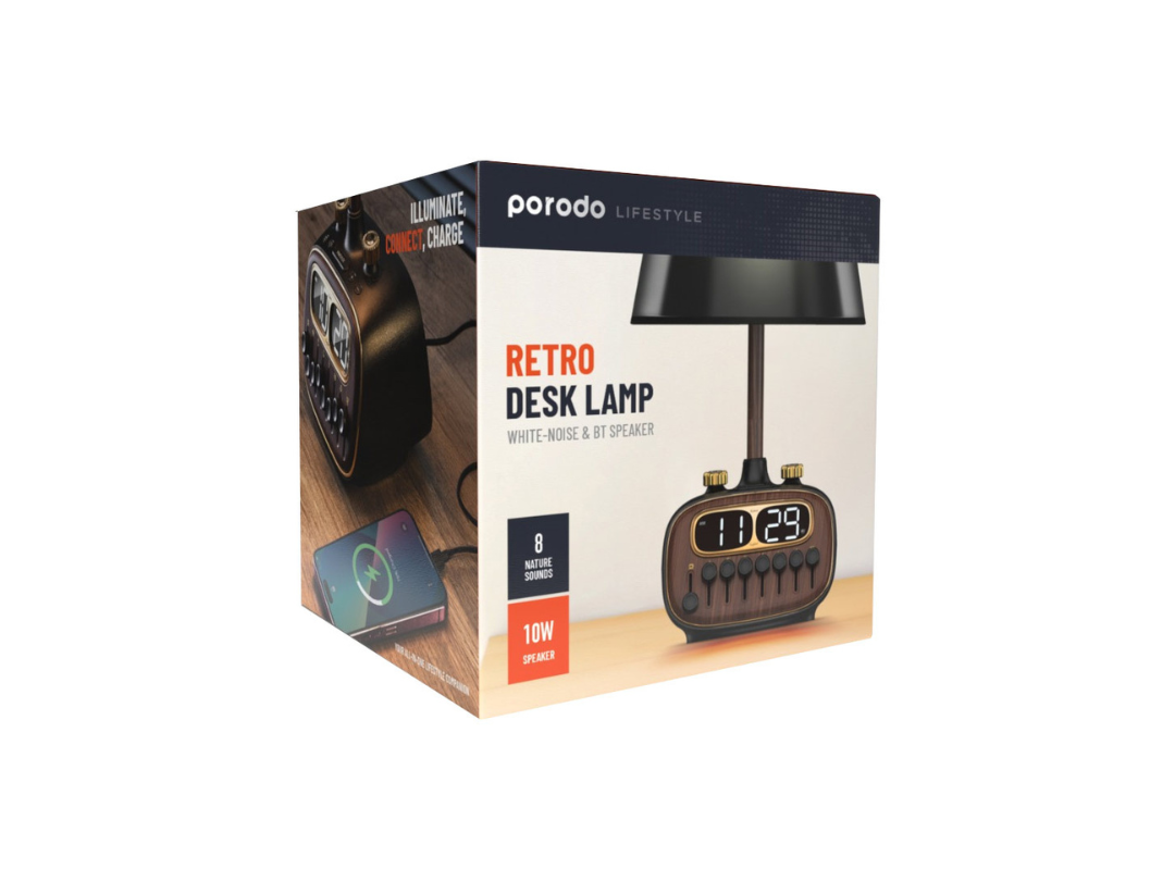 Porodo Retro Desk Lamp with White Noise & Bluetooth Speaker - Black Porodo Retro Desk Lamp with White Noise & Bluetooth Speaker - Black
